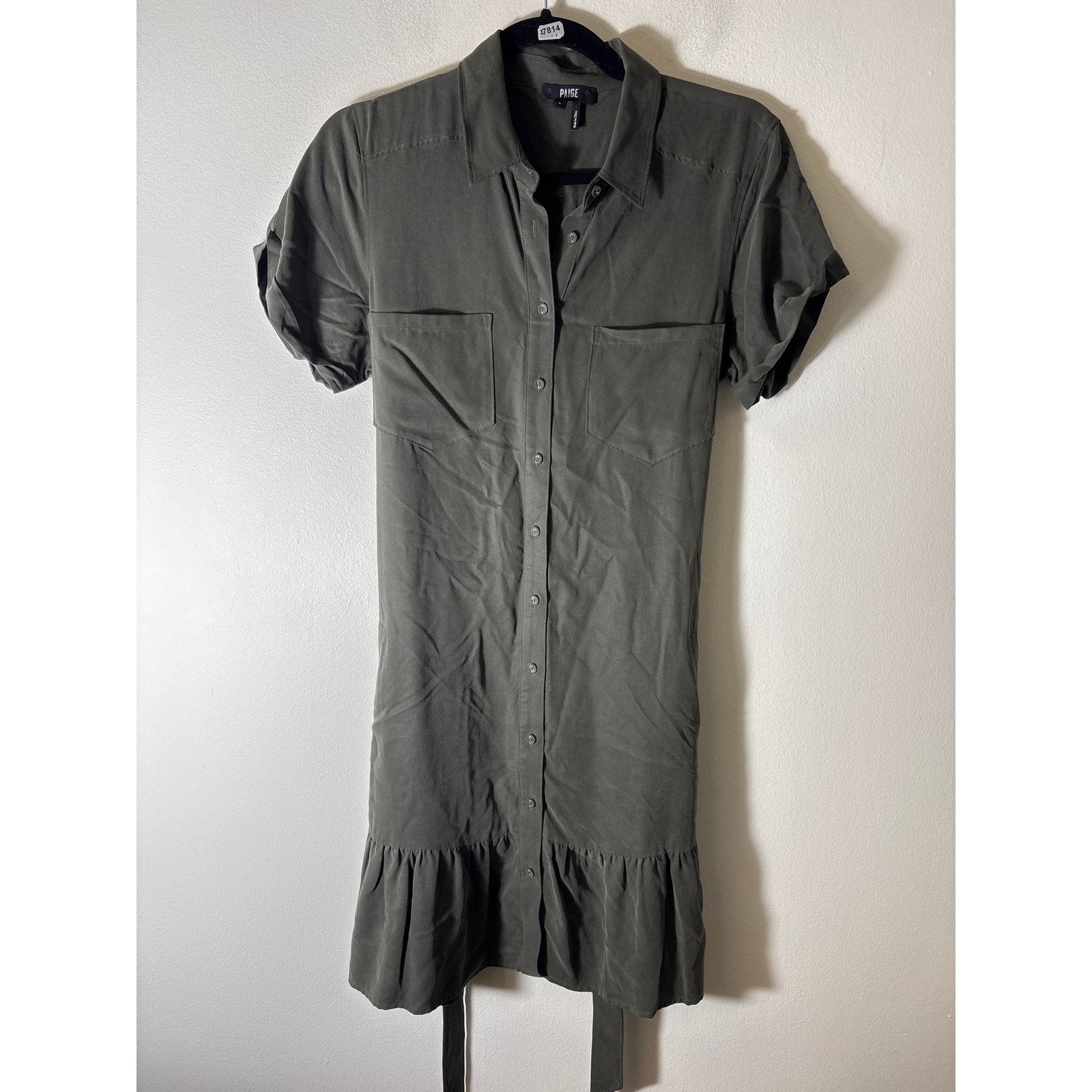 Paige Charcoal Gray Green Short Sleeve Button Up Dress Sz S